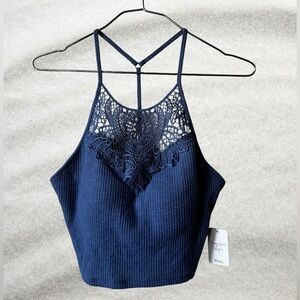 Mudd NWT Super Comfy Blue Lace Halter Top with Built in Bra
